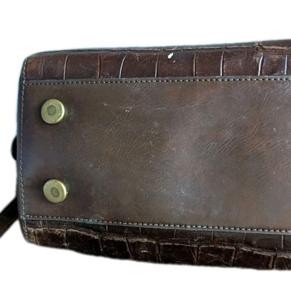 Fossil Sydney Brown Croc Embossed Leather Doctor Bag Purse Crossbody Strap - Picture 10 of 12